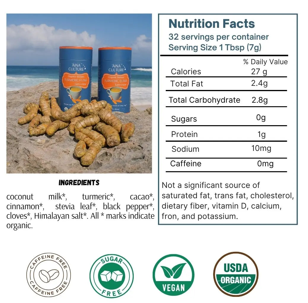 Organic Turmeric Elixir canister 32 servings Aina Culture LLC